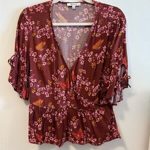 Madewell Burgundy Floral Wrap Blouse